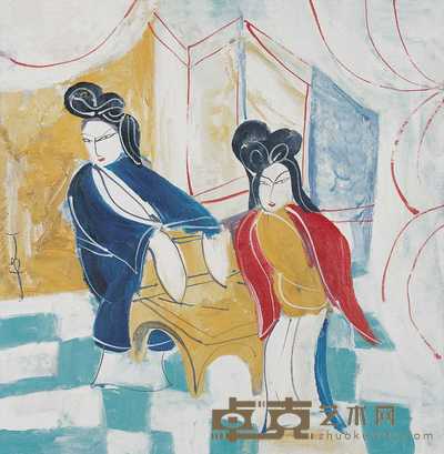 丁立人 戏曲人物 73×73cm